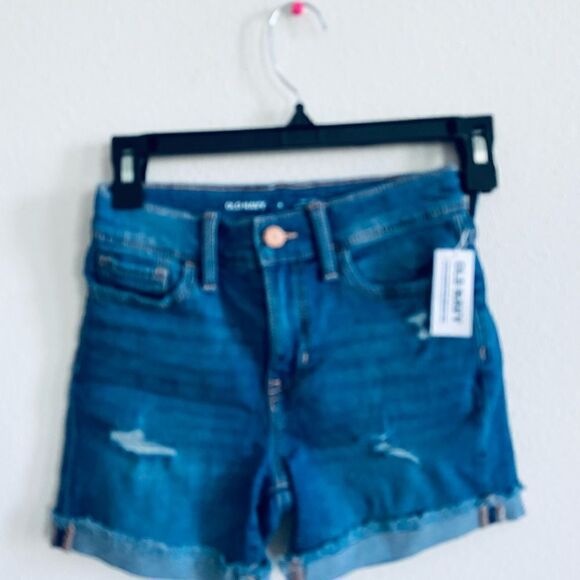 High-Waisted Ripped Rolled-Cuff Midi Jean Shorts Girls NWT Sz 8 - Picture 5 of 9